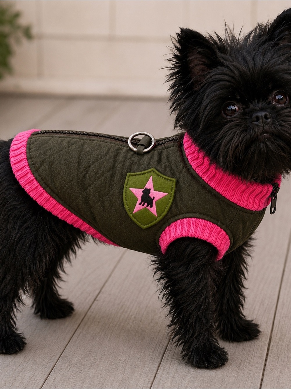 Gooby XS Quilted Dog Jacket Olive Green Pink Fleece Lined Zip Coat Warm